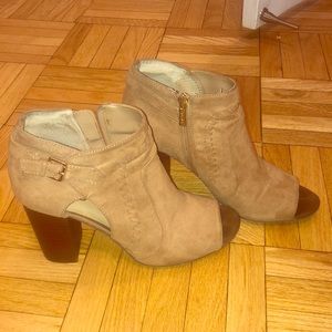 Suede open toe summer/fall booties